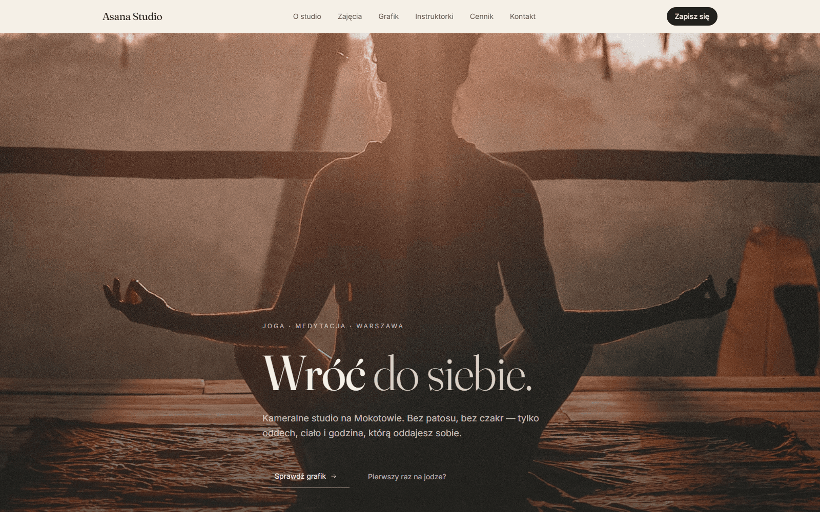 Asana Studio website — photography-led hero of the yoga studio
